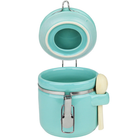 Blue Donuts 25oz Ceramic Airtight Food Storage Canister with Spoon, Turquoise BD3928636